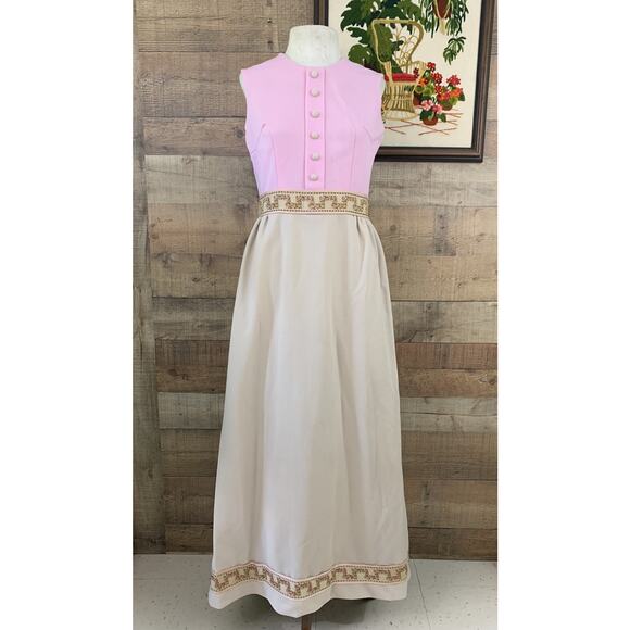 Vintage 1970’s Vicky Vaughn Romantic Embroidered Maxi Dress Mod - Picture 8 of 9